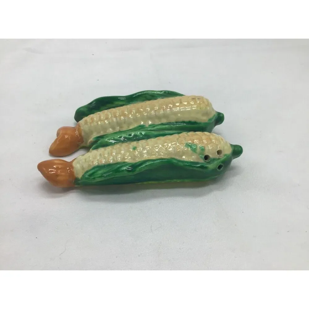 RARE Salt and Pepper Shaker Corn One Piece Cork Stopper  Ceramic Japan 1950's